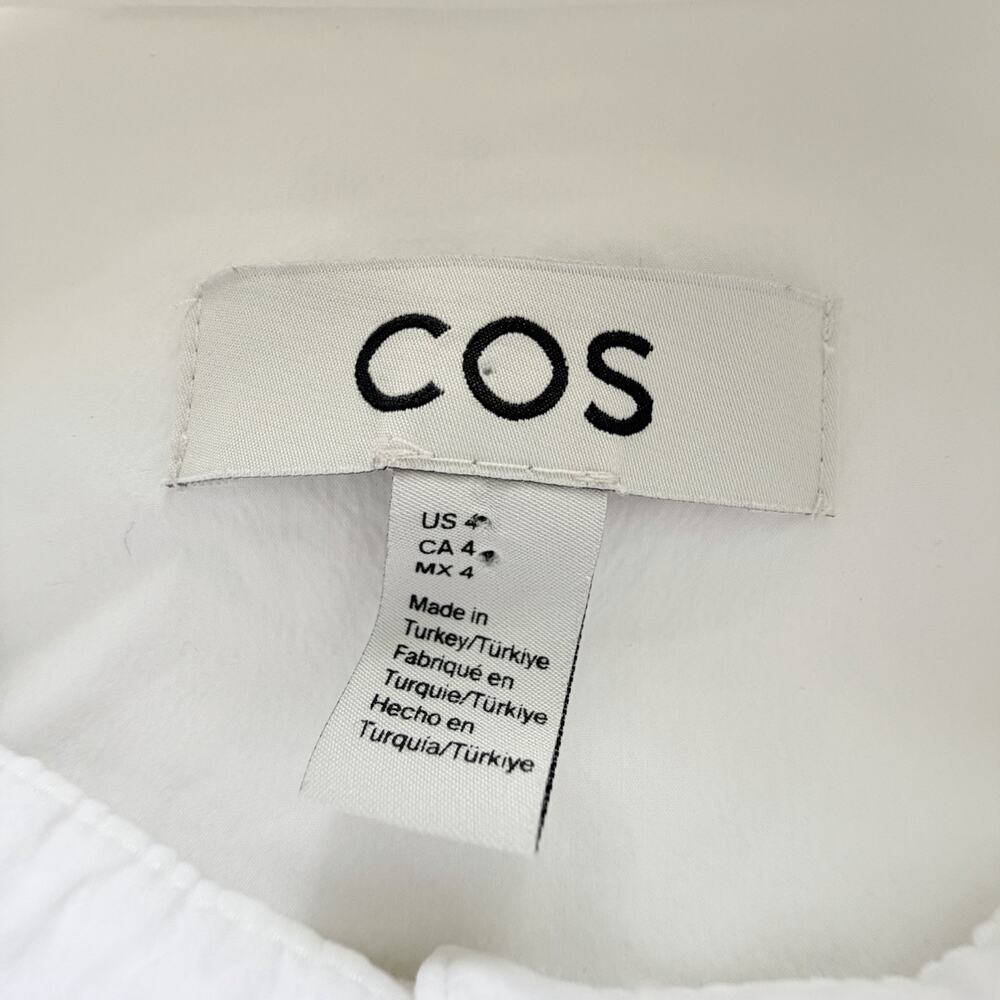 COS Women's White Cotton Stretch Front Darted Collared Long Sleeve Shirt Sz 4 - Picture 3 of 4